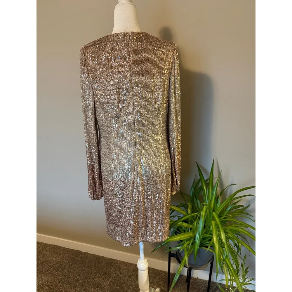 BHLDN Goldie Ombre Sequin Mini Dress Womens 14 Rose Gold Event Wedding NYE READ!